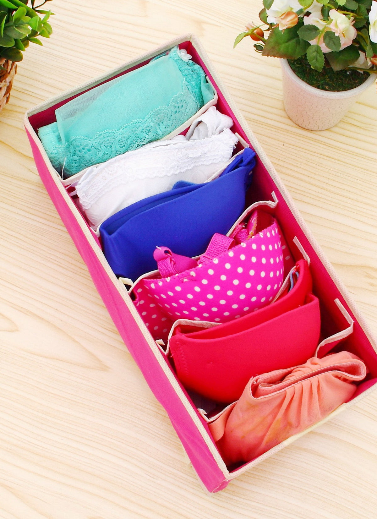 Factory sales rose red underwear storage box, four pieces of socks collection box, fabric bra storage and sorting box