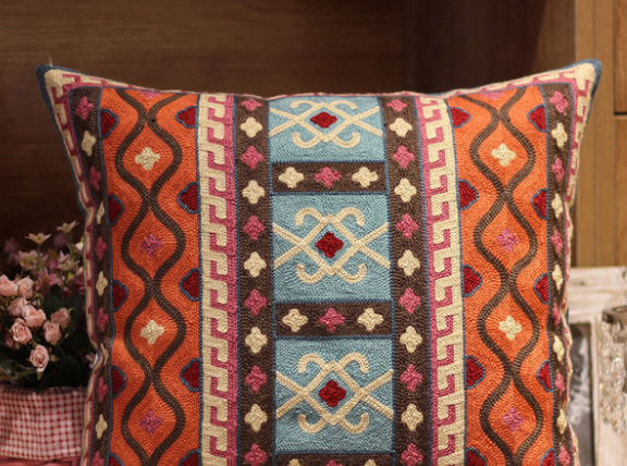 Embroidered floral vintage pillow
