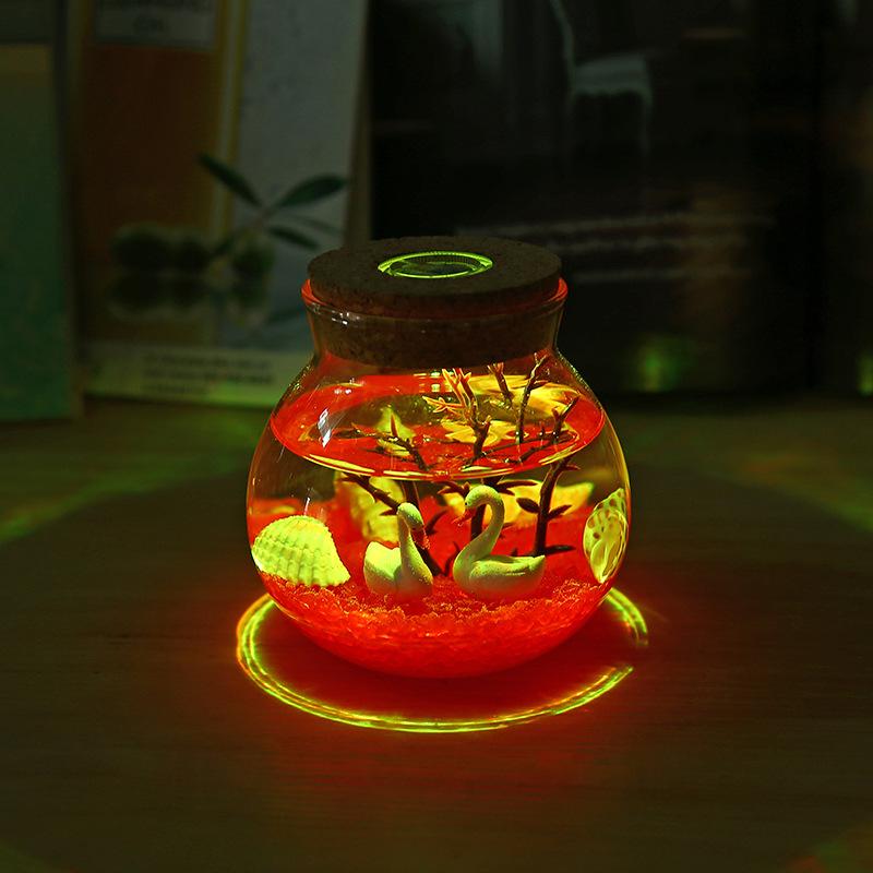 Colorful luminous glass sand sea bottom tropical fish micro landscape ecological bottle creative gifts to send girlfriends night light