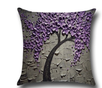 Three-dimensional oil painting trees flowers cotton cushion cushion pillowcase car waist cushion cover