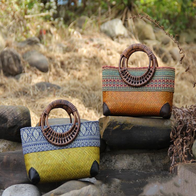 New Thai bag hand woven bamboo woven bag woven bag handbag cotton hemp ethnic clothing matching bag