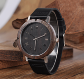 Bamboo wood leather belt men's watch