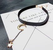 Creative ladies simple fashion moon pendant leather necklace New gemstone necklace clavicle chain wholesale