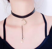 Creative ladies simple fashion moon pendant leather necklace New gemstone necklace clavicle chain wholesale