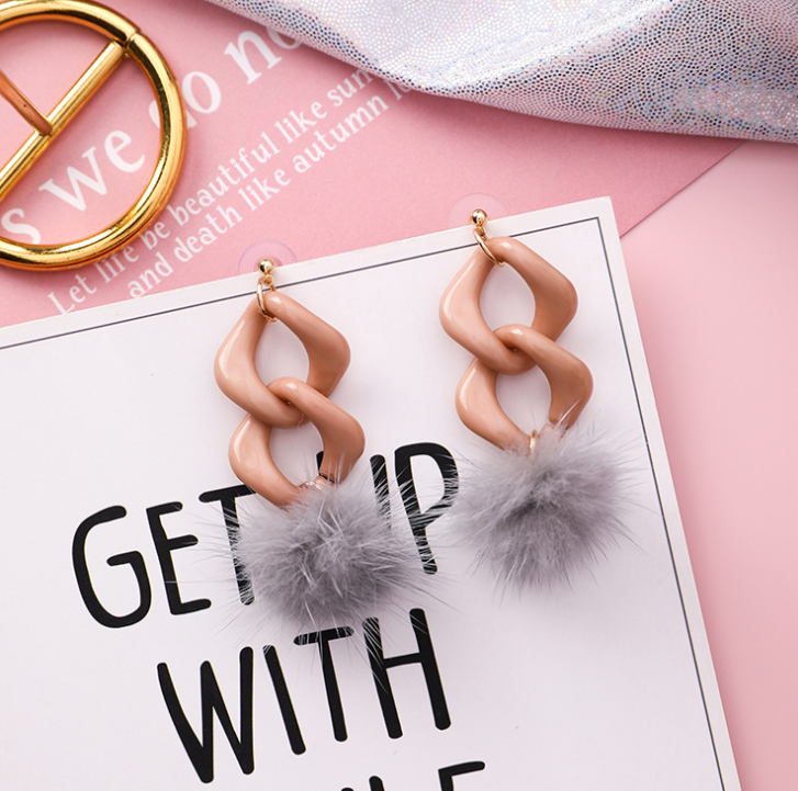 Acrylic chain long hair ball earrings