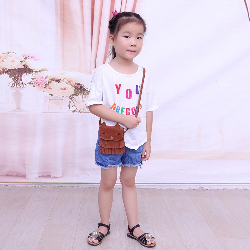 Girls change small bag children bags Pu all-match creative Xiekua package small fox tassel bag