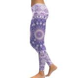Light Purple and White Mandala Flower Yoga/Workout Leggings