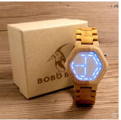 LED Bamboo Wood Watches Digital Watch