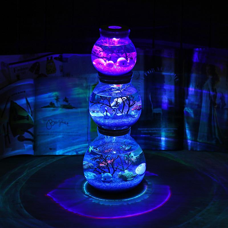 Colorful luminous glass sand sea bottom tropical fish micro landscape ecological bottle creative gifts to send girlfriends night light