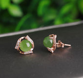 Ethnic style green jade earrings