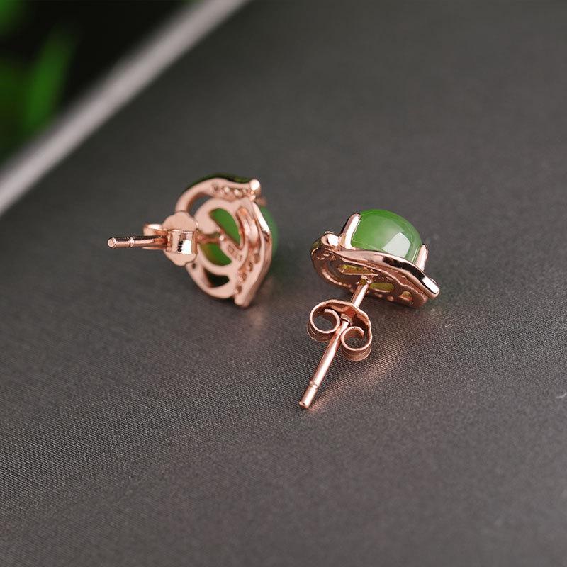 Ethnic style green jade earrings