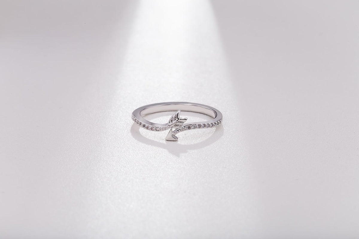 2020 summer new product an arrow feather simple jewelry Europe and America plating white copper fashion women's ring