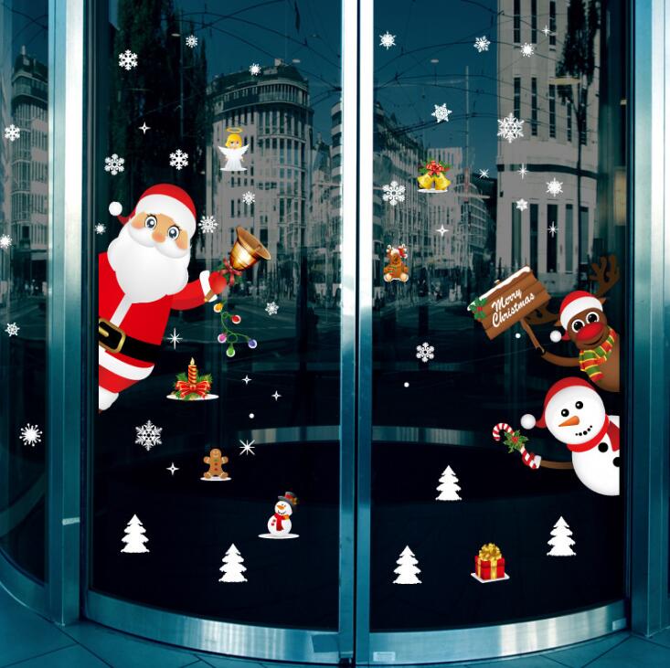 Christmas Snowflake Wall Sticker Window Glass Santa Snowman Elk Elf Gift Sticker Mural For Kids Room Door Home Decor