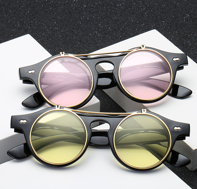Black Vintage/Retro Round SteamPunk Sunglasses