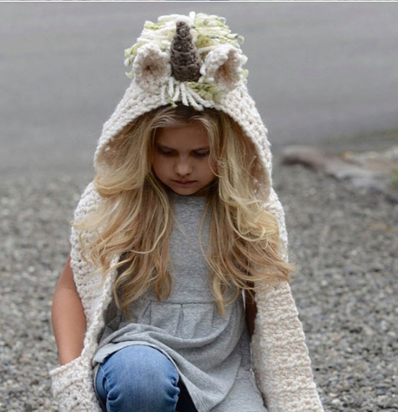 Children's Unicorn Hat Wool Crochet Cape Cap Europe and America Creative Scarf Handmade Child Cartoon Hat Autumn Winter Men and Women