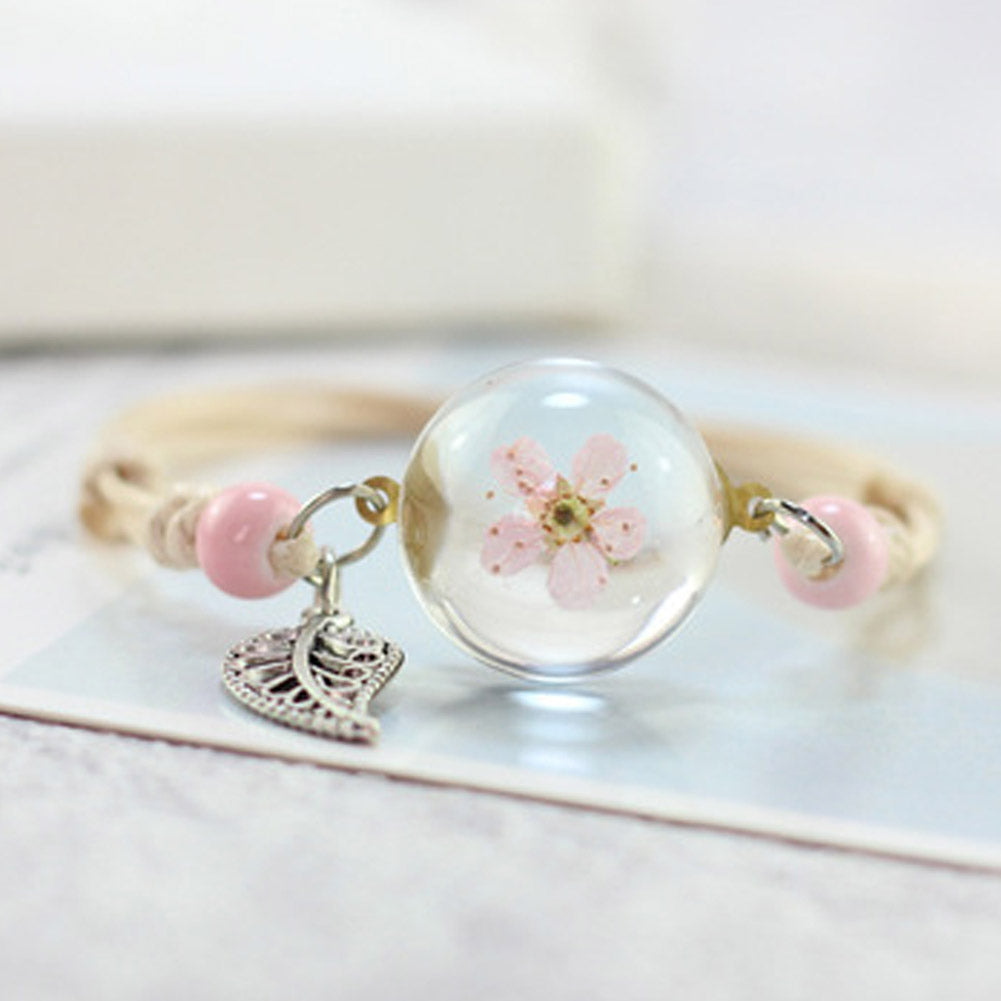 Pulsera Bola De Cristal Flor Seca