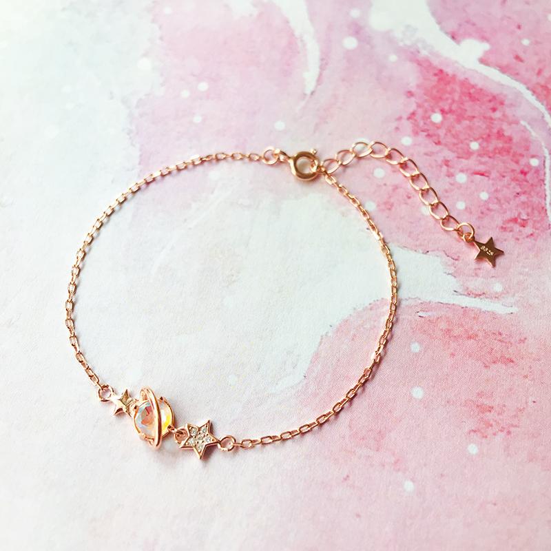 S925 Brazalete plateado rosa