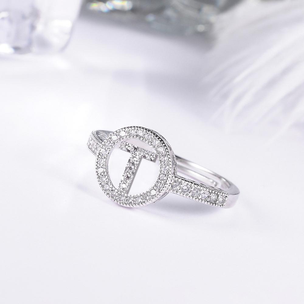Women's letter adjustable zircon ring