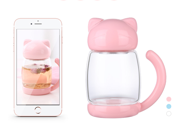Linda Taza De Té De Cristal Transparente Gato