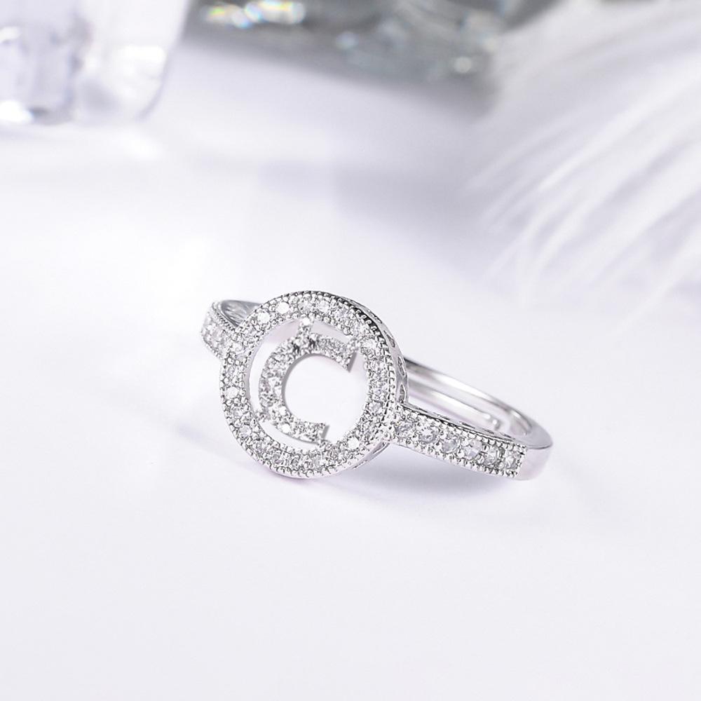 Women's letter adjustable zircon ring