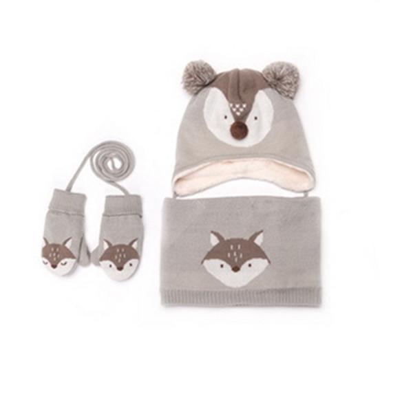 Autumn Winter Children Plus Velvet Hat Scarf Set Baby Lovely Cartoon Fox Print Knitted hat Kids Cap Collar Boy Girl Neck Warmer