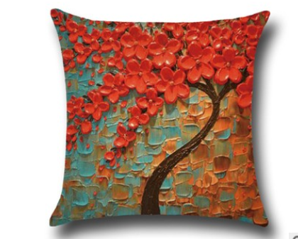 Three-dimensional oil painting trees flowers cotton cushion cushion pillowcase car waist cushion cover