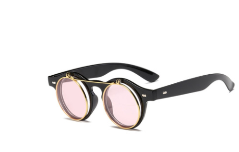 Black Vintage/Retro Round SteamPunk Sunglasses