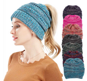 Mixed color knitted wool hat ladies do not label CC horsetail hat Europe and America