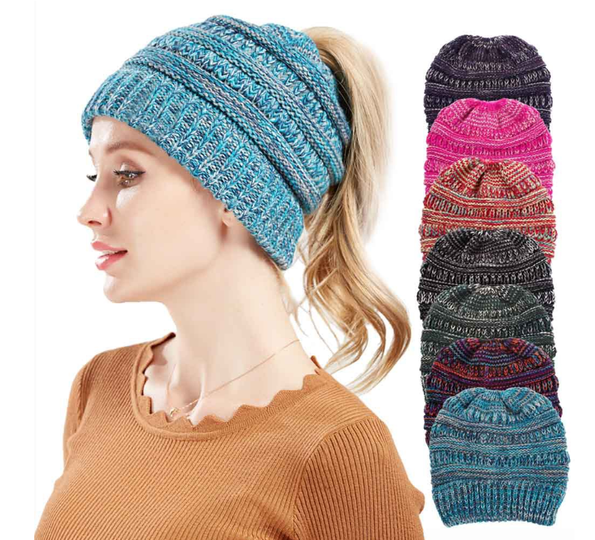 Mixed color knitted wool hat ladies do not label CC horsetail hat Europe and America