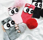 Plush cell phone shell iPhone8 big eye hair ball pendant7plus/6s anti fall protection sleeve X tide woman NEW