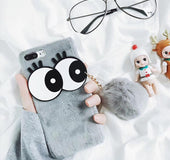 Plush cell phone shell iPhone8 big eye hair ball pendant7plus/6s anti fall protection sleeve X tide woman NEW