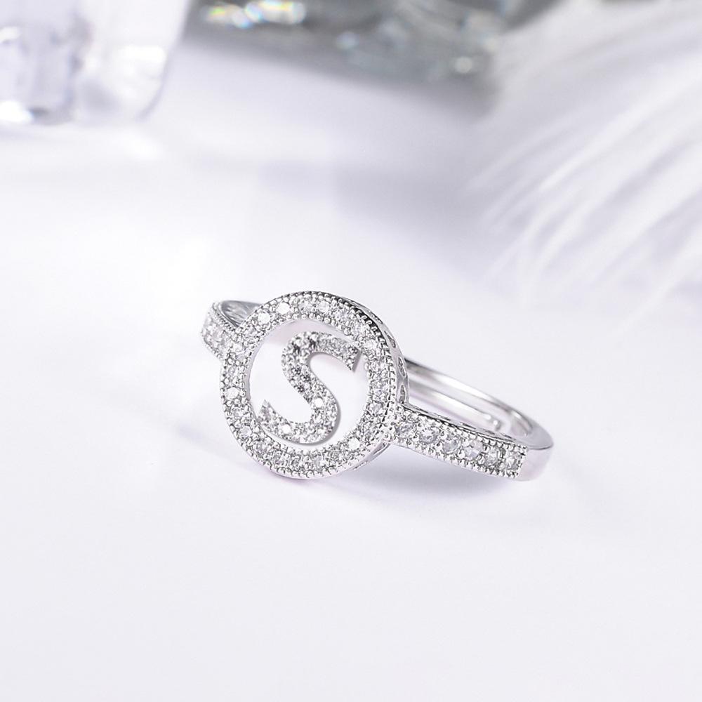 Women's letter adjustable zircon ring