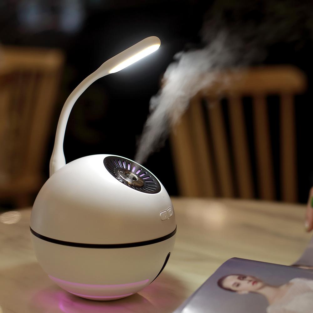 The sphere humidifier has a small fan