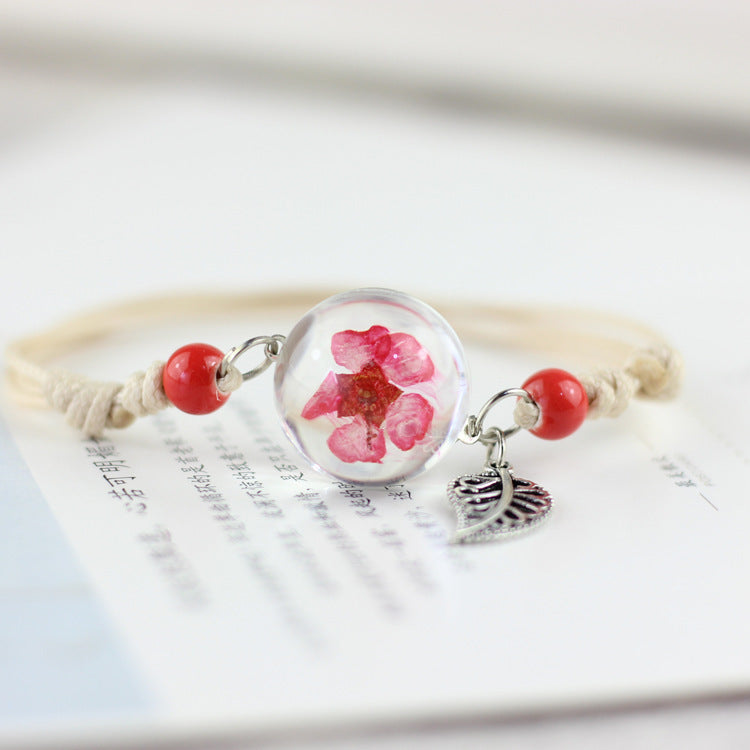Pulsera Bola De Cristal Flor Seca