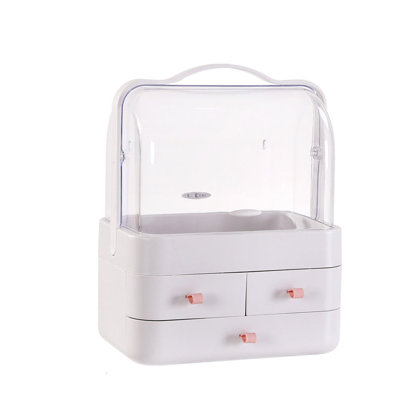 Caja de almacenamiento de maquillaje con cubierta de polvo de doble puerta