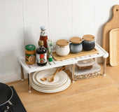 Telescopic cabinet layered shelf organizer