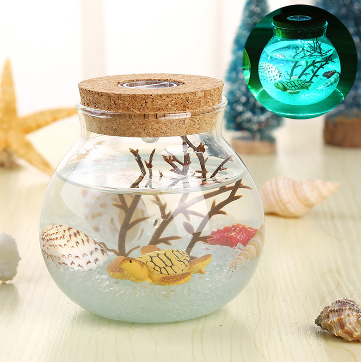 Colorful luminous glass sand sea bottom tropical fish micro landscape ecological bottle creative gifts to send girlfriends night light