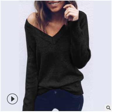LITTHING  Automne Chandail Tricoté Femmes V Cou De Mode Solides Manches Longues Casual Pull Chandails Sexy Femme Femmes Pull