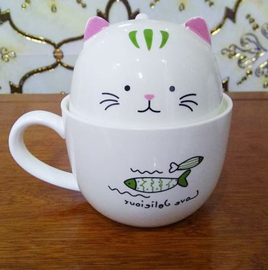 Creative cat cup ceramic mug office cup with lid spoon bone china couple coffee cup tea cup gift