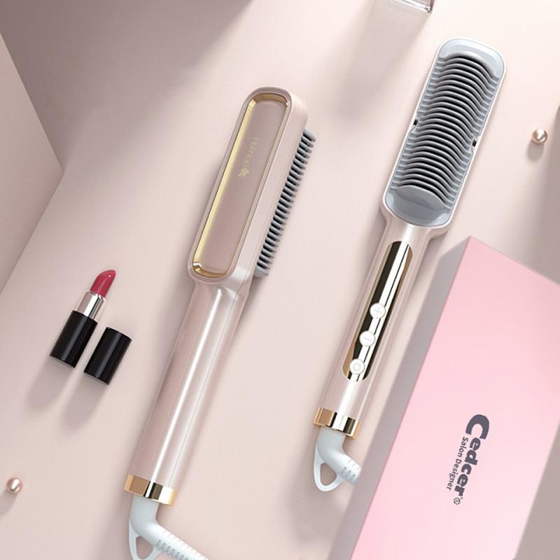 Anti-scalding Hair Straightener Brush Ceramic Hair Curler Heated Electric Smart Brush Hair Straightener