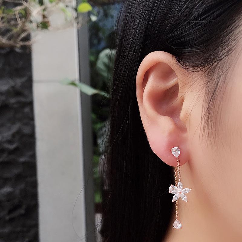 S925 sterling silver flower tassel earrings
