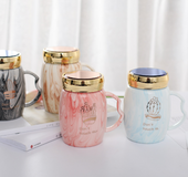 Marbling Mug Four Design Ceramic Cup With A Lid Cold Heat Office Home Milk Glass Drinkware Personality Creative Handle