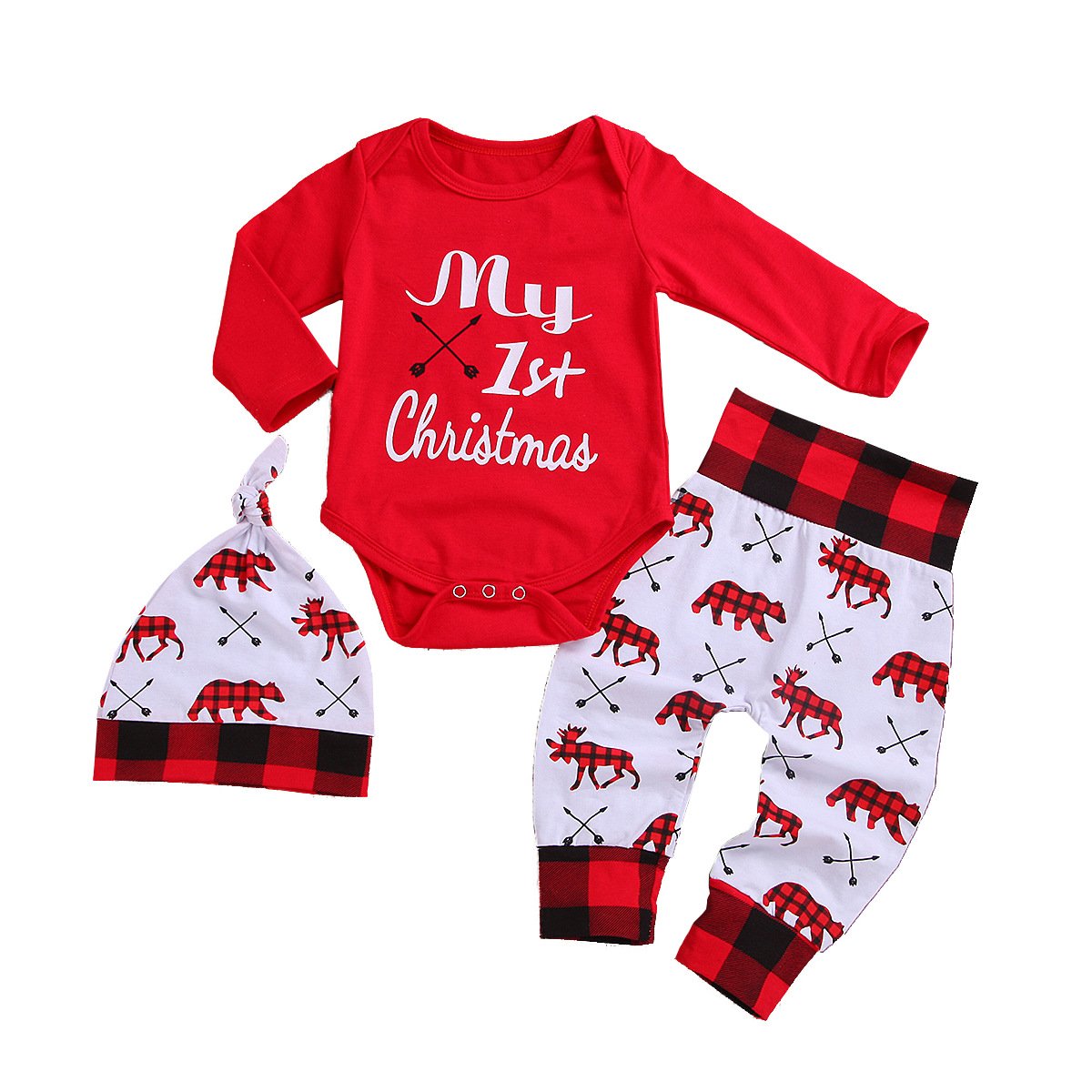 Kids Baby Girl Boy My First Christmas Letter Romper Pant Hat Outfits Xmas Set Autumn Clothing