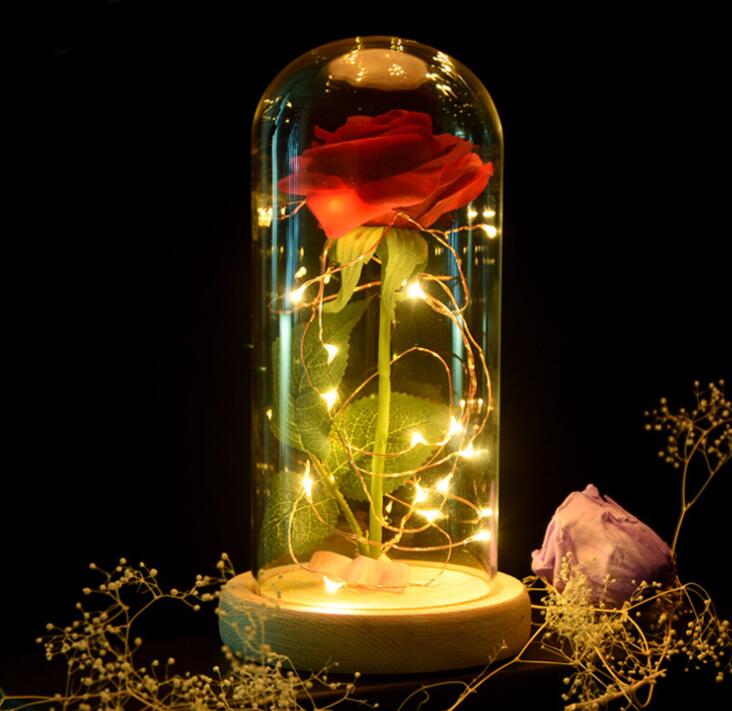 Smuxi LED Rose Wishing Bottle Festival Light Warm White Light Black/Beige Base Rose Flower Bottle Night Light Gift