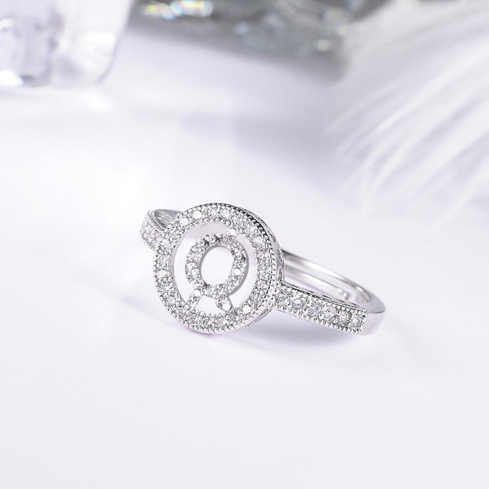 Women's letter adjustable zircon ring