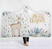 Christmas theme Hooded Blanket for Adult Sherpa Fleece Wearable Throw Blanket Microfiber Galaxy Bedding