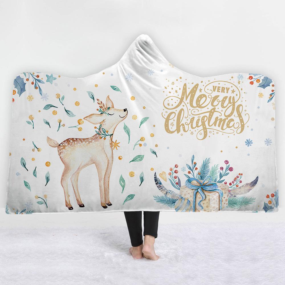 Christmas theme Hooded Blanket for Adult Sherpa Fleece Wearable Throw Blanket Microfiber Galaxy Bedding