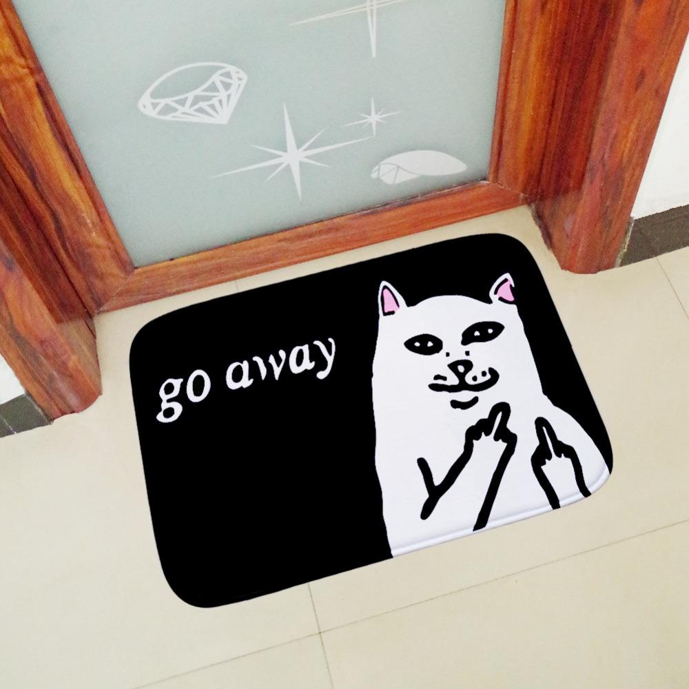 Cat With Middle Finger Door mats Coral velvet carpet Humorous Funny Words Go Away Entrance Indoor Floor Mat