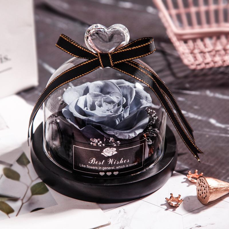 Eternal Flower Box Glass Cover for Christmas Valentine''s Day Gift Birthday Gift Red Preserved Roses