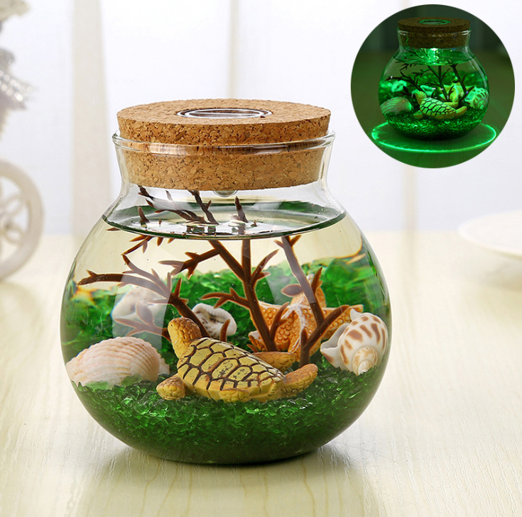 Colorful luminous glass sand sea bottom tropical fish micro landscape ecological bottle creative gifts to send girlfriends night light